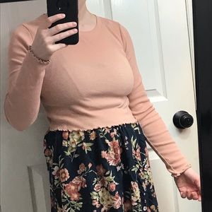 Forever 21 Cropped Long Sleeve Shirt, Dusty Pink
